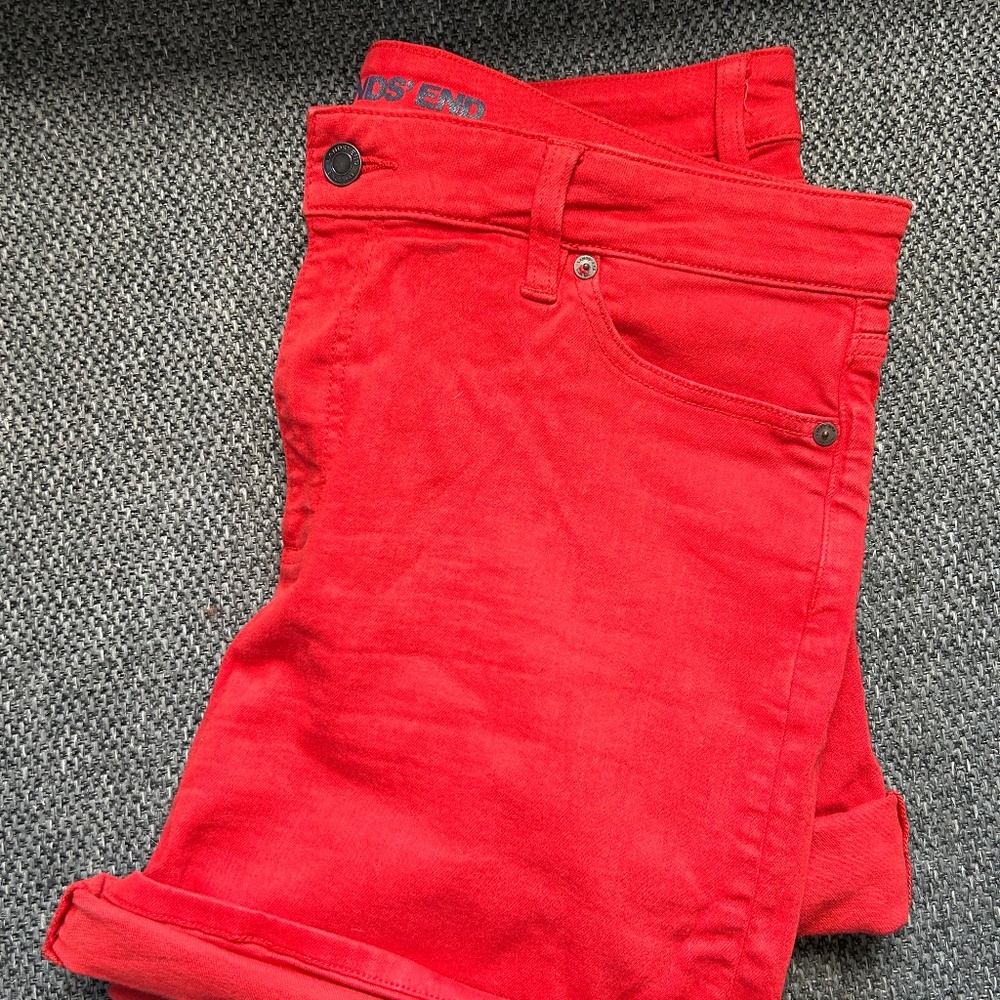 Red Lands End Rolled Cuff Shorts